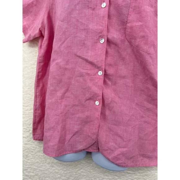 LL Bean Pink Linen Womens Large Short Sleeve Button Front Shirt Summer Vacation - Picture 6 of 10